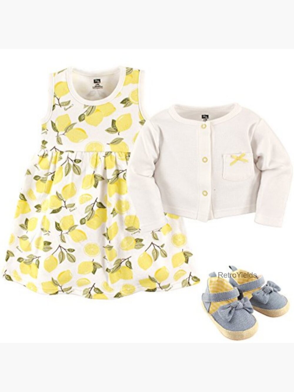 Infant Cotton Dress Cardigan Shoe Set 9-12 Months Playwear Outfit - Picture 2 of 2